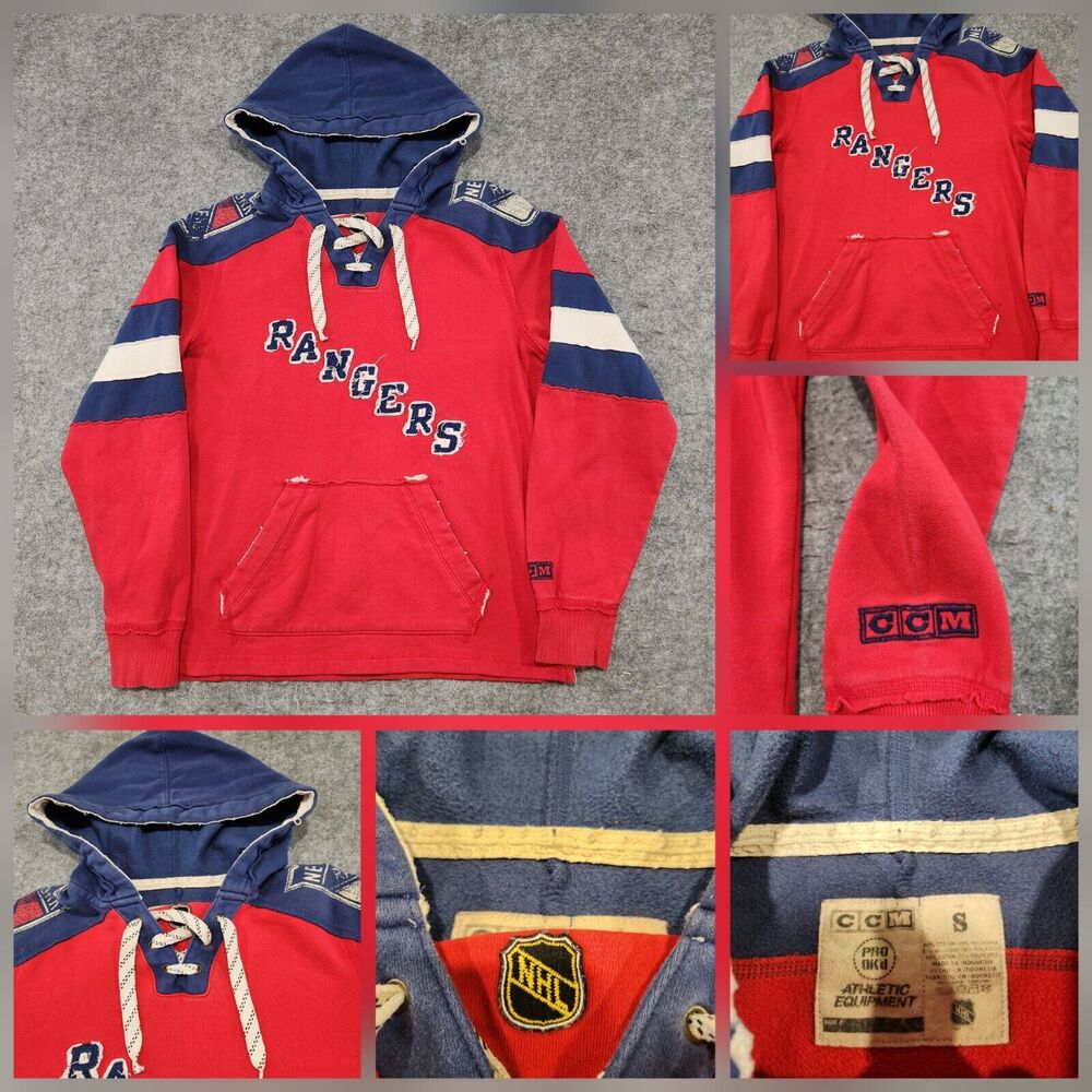 New York Rangers Mens S Small CCM Distressed‎ Embroidered NHL Hockey Hoodie